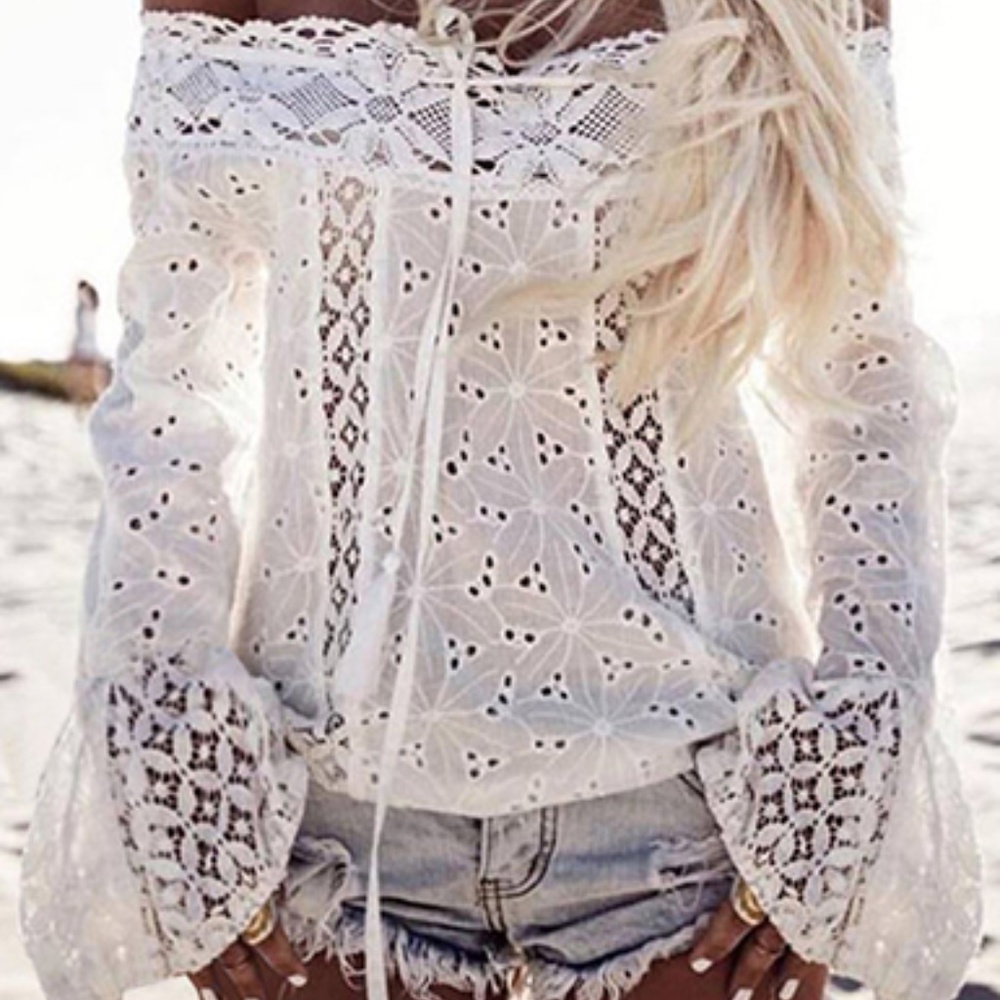 Off the shoulder blouse with lace tie